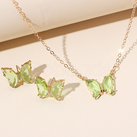 Butterfly Acrylic Rhinestone with Iron Pendant Necklaces & Stud Earrings Sets for Women WGFFCAF-07-1