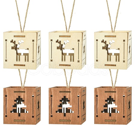 1 Set 6Pcs 2 Styles Christmas Square Splicing Wooden Ornament Mixed Colors ST-CJ0040-001-1