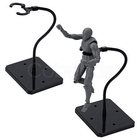 Assembled Rectangle PS Plastic Action Figure Display Stands with Adjustable Iron Support Arm ODIS-WH0100-12C-1