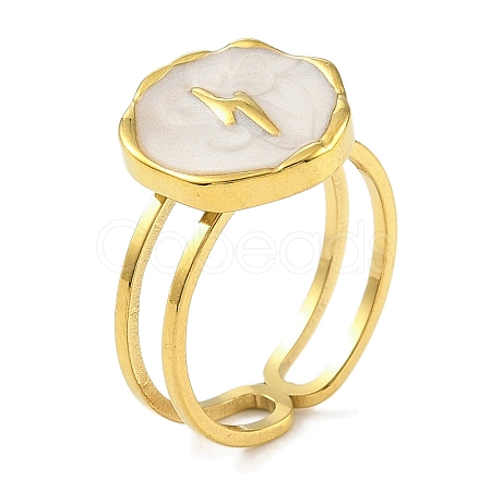 304 Stainless Steel Enamel Open Cuff Rings for Women RJEW-F166-41G-01-1