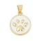 Brass Enamel Pendants, Cadmium Free & Lead Free, Long-Lasting Plated, Rack Plating, Flat Round with Paw Print Charm, Real 18K Gold Plated, White, 18x15.5x2.5mm, Hole: 4x3mm