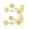 Brass Micro Pave Clear Cubic Zirconia Cuff Earrings for Women, Maple Leaf, Real 18K Gold Plated, 15.5x33mm