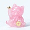 Resin Craft Display Decorations, with Dyed Natural Rose Quartz Chip, Lucky Cat Figurine, for Home Feng Shui Ornament, 63x55x45mm