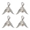 Alloy Wings and Iron Bell Pendant Decoration, with 304 Stainless Steel Lobster Claw Clasps, Antique Silver, 35mm, 10pcs/set