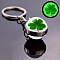 Luminous Alloy Glass Keychain, with Key Ring, Round with Clover, White, 8x2cm