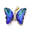 Brass Micro Pave Clear Cubic Zirconia Pendants, with Glass, Butterfly, Golden, Blue, 20x26.5x5mm