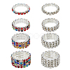 8Pcs 8 Style Rhinestone Tennis Chains Stretch Rings Set for Women RJEW-FI0001-02-1