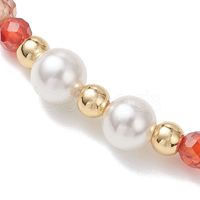 Cubic Zirconia & Shell Pearl Round Beaded Stretch Bracelets for Women BJEW-JB13280-01-1