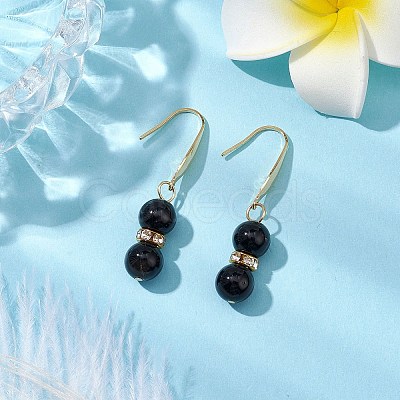 Natural Black Onyx with Rhinestone Dangle Earrings for Women EJEW-JE06042-1
