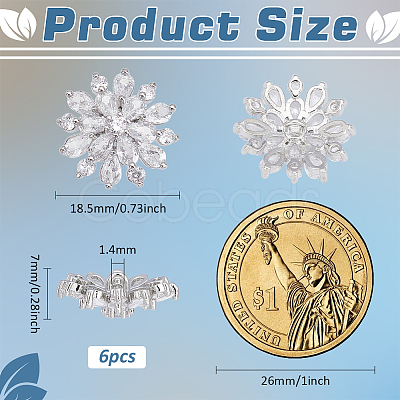 6PCS Brass Micro Pave Clear Cubic Zirconia Buttons KK-FG0001-26D-1