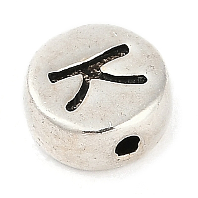 925 Sterling Silver Flat Round with Letter Beads STER-G044-01AS-K-1