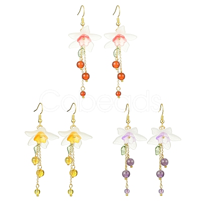 3 Pairs Acrylic & Brass Dangle Earrings for Women EJEW-TA00566-1