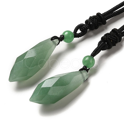 Cone Natural Green Aventurine Pendant Necklace with Nylon Rope for Women G-H286-08G-1