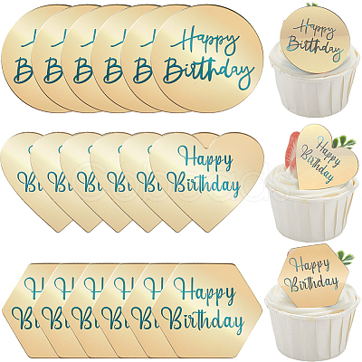 21Pcs 3 Styles Mirror Effect Acrylic Birthday Cupcake Insert Card Decoration AJEW-SP0001-66B-1