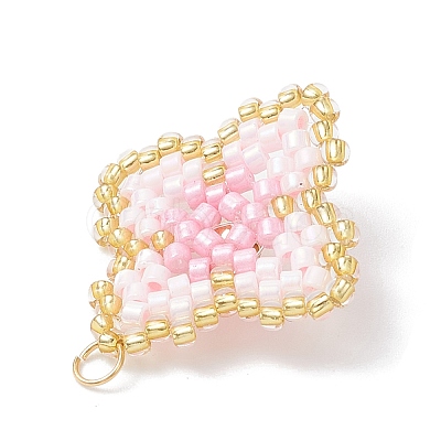 Handmade Glass Seed Beaded Quatrefoil Pattern Pendants PALLOY-MZ00965-03-1