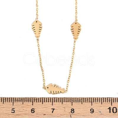 304 Stainless Steel Fish Bone Shaped Link Chain Necklaces for Women NJEW-A064-04G-1
