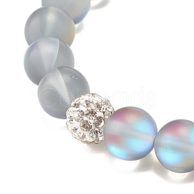 Synthetic Moonstone Round Beaded Stretch Bracelet with Rhinestone BJEW-JB07875-1