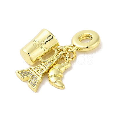 Rack Plating Brass Micro Pave Clear Cubic Zirconia European Dangle Charms KK-S380-26G-1