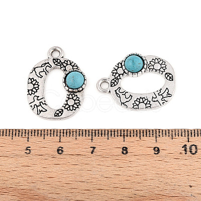 Synthetic Turquoise & Alloy Pendants PALLOY-H146-01AS-O-1