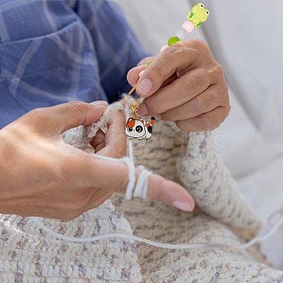6Pcs Beadable Bamboo Knitting Needle & 6Pcs Cat Alloy Enamel Stitch Marker Kits DIY-DR00013-1