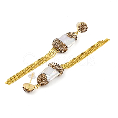Rack Plating Nuggets Tassel Brass With Natural Pearl Handmade Indonesia Stud Earrings EJEW-U010-03A-G-1