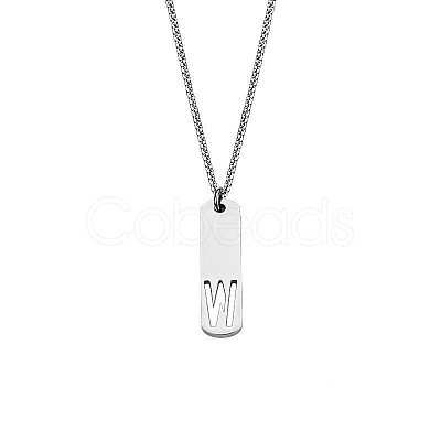 304 Stainless Steel Rectangle with Laser Cut Initial Pendant Necklaces FS-WG71FEF-03-1
