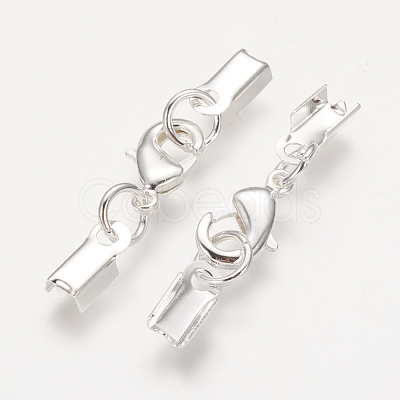 Rack Plating Brass Lobster Claw Clasps with Clip Ends KK-E719-60S-1