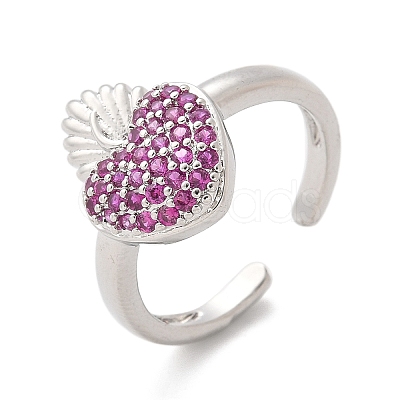 Sacred Heart Brass Micro Pave Cubic Zirconia Cuff Rings for Women RJEW-B117-01P-03-1