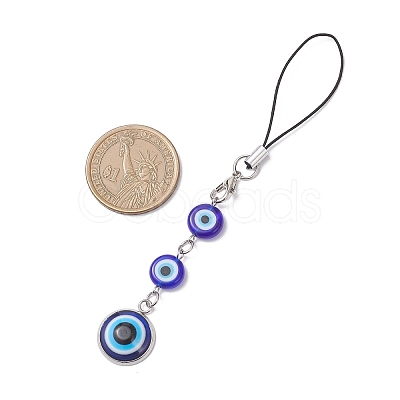 Handmade Evil Eye Lampwork & Resin Pendant Mobile Straps HJEW-JM04507-1