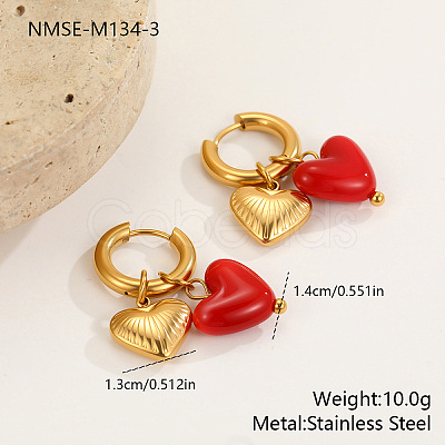 Heart 304 Stainless Steel & Resin Hoop Earrings FS-WG68522-03-1