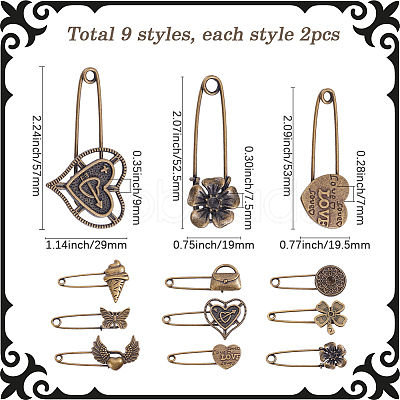 18Pcs 9 Styles Alloy Kilt Pins for Backpack Clothes JEWB-SC0001-91-1