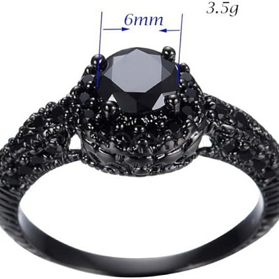 Flat Round Brass Jet Rhinestone Finger Rings FS-WG232E0-03-1