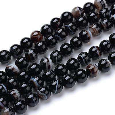 Natural Black Agate Bead Strands G-R412-19-8mm-1