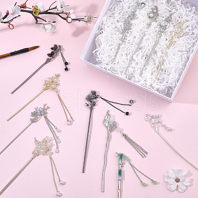 12Pcs 12 Styles Alloy Flower Butterfly Hair Sticks OHAR-PH0001-37-1