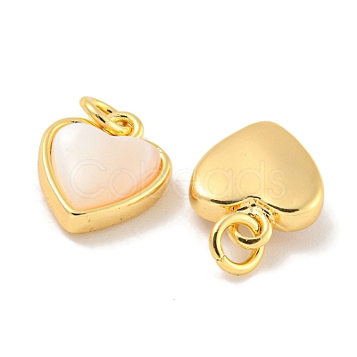 Natural Shell & Brass Heart Charms with Jump Rings KK-P275-09G-1