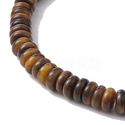 Natural Tiger Eye Disc Beaded Stretch Bracelets BJEW-JB09515-01-1