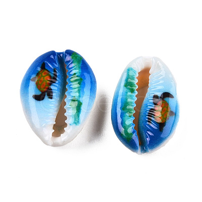 Printed Cowrie Shell Beads X-SSHEL-T013-01B-1