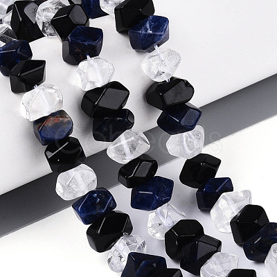 Natural Obsidian & Sodalite & Quartz Crystal Beads Strands G-N358-01A-02-1