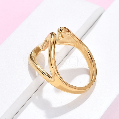 304 Stainless Steel Heart Open Cuff Rings for Women RJEW-B110-01G-1