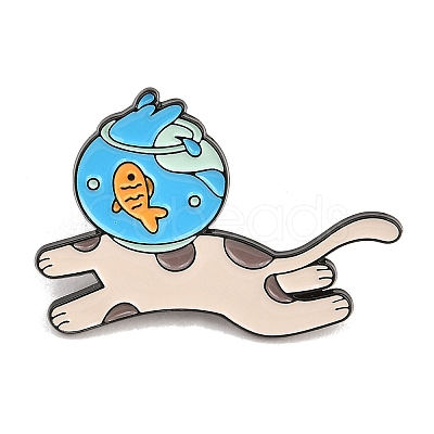 Cat Fishbowl Head Enamel Pins JEWB-E044-02EB-02-1