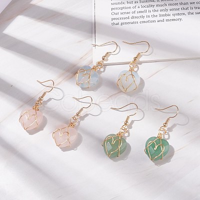 Gemstone Heart Dangle Earrings EJEW-JE04965-1
