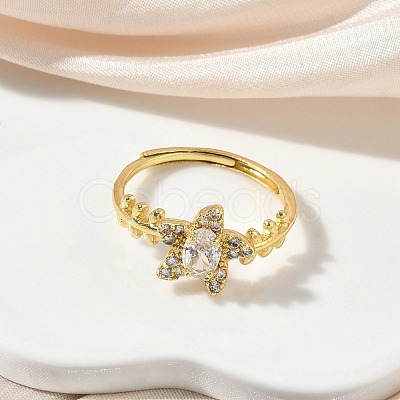 Brass Micro Pave Cubic Zirconia Finger Rings RJEW-C163-05G-1