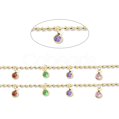 Brass & Cubic Zirconia Beaded Chain CHC-D029-29G-1