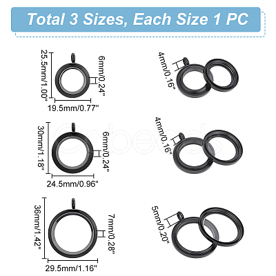 3Pcs 3 Style 304 Stainless Steel Locket Pendants FIND-UN0001-83EB-1