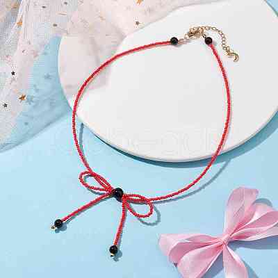 Glass Seed Pendant Necklaces for Women NJEW-MZ00031-03-1