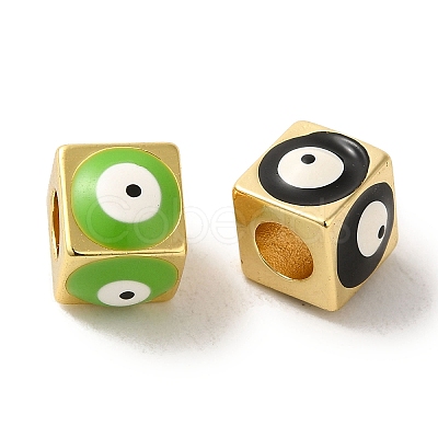 Brass Enamel European Beads KK-R162-056G-1