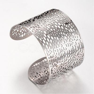 Tarnish Resistant 304 Stainless Steel Filigree Cuff Bangles STAS-S060-15-1
