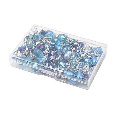 60Pcs 5 Styles Tibetan Style Alloy Butterfly Bead & ABS Plastic Pearl & Glass Pendants PALLOY-CA00016-1