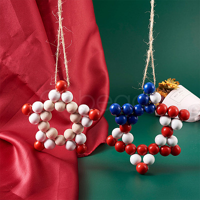 2Pcs 2 Style Christmas Theme Wood Pendant Decorations HJEW-EL0001-01B-1