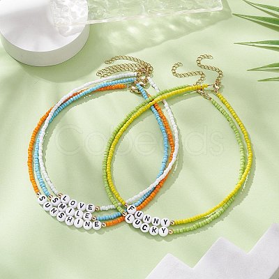 5Pcs 5 Style Glass & Plastic Word Beaded Necklaces Set NJEW-JN04316-1